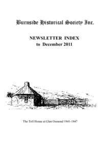 Burnside Historical Society Inc. NEWSLETTER INDEX to December 2011 The Toll House at Glen Osmond[removed]