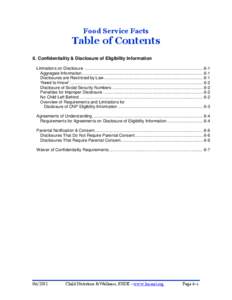 Food Service Facts  Table of Contents 6. Confidentiality & Disclosure of Eligibility Information Limitations on Disclosure .................................................................................................