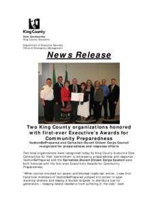 Dow Constantine King County Executive Department of Executive Services Office of Emergency Management  News Release