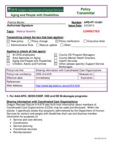 Aging and People with Disabilities Patricia Baxter Authorized Signature Policy Transmittal