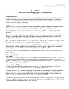 Yukon Securities Office Ministerial Order Enacting Rule: [removed]and[removed]Instrument Initially Effective in Yukon: March 17, 2008 Form 33-109F4 Registration of Individuals and Review of Permitted Individuals