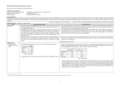 JBIC ODA Loan Project Mid-Term Review Report Project Name: Vietnam “Binh Bridge Construction Project” [Outline of Loan Agreement] Loan Amount/Loan Disbursed Amount Signing of Loan Agreement Executing Agency