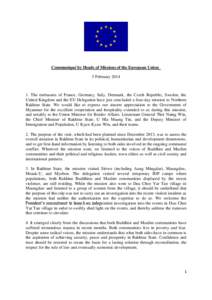 Communiqué by Heads of Missions of the European Union_ 5 February[removed]The embassies of France, Germany, Italy, Denmark, the Czech Republic, Sweden, the United Kingdom and the EU Delegation have just concluded a four