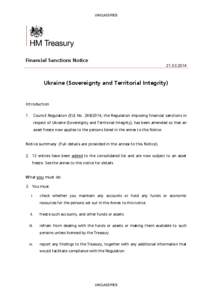 UNCLASSIFIED  Financial Sanctions Notice[removed]Ukraine (Sovereignty and Territorial Integrity)