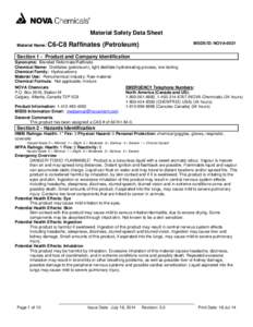 Material Safety Data Sheet Material Name: MSDS ID: NOVA[removed]C6-C8 Raffinates (Petroleum)