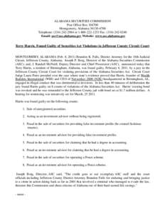 ALABAMA SECURITIES COMMISSION Post Office Box[removed]Montgomery, Alabama[removed]Telephone: ([removed]or[removed]Fax: ([removed]Email: [removed] Website: www.asc.alabama.gov