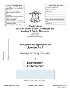***FOR OFFICE USE ONLY***  ***FOR OFFICE USE ONLY*** Marriage & Fam. Ther. Checklist Endorsement