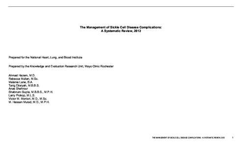 The Management of Sickle Cell Disease Complications: A Systematic Review, 2012