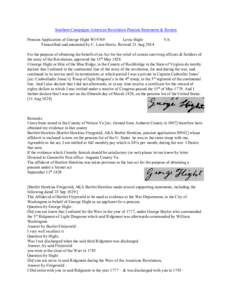 Southern Campaigns American Revolution Pension Statements & Rosters Pension Application of George Hight W19769 Lovia Hight Transcribed and annotated by C. Leon Harris. Revised 21 Aug[removed]VA