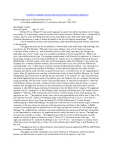 Southern Campaigns American Revolution Pension Statements and Rosters Pension Application of William Miller S5764 VA Transcribed and annotated by C. Leon Harris. Revised 13 Oct[removed]Rockbridge County } State of Virginia