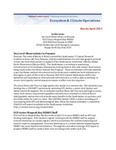 March/April 2013 In this issue: Sea Level Observations in Panama ECO Trains Waquoit Bay NERRS ECO Will Host Session at CERF NOAA Studies Sea Level Change in Louisiana