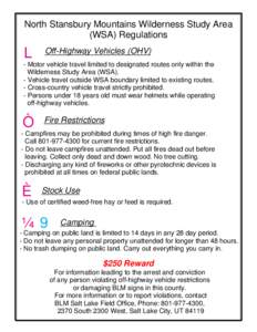North Stansbury Mountains Wilderness Study Area (WSA) Regulations L !