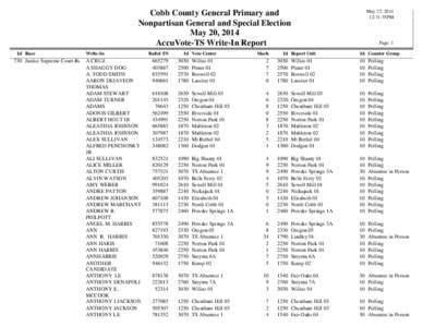 Cobb County General Primary and Nonpartisan General and Special Election May 20, 2014 AccuVote-TS Write-In Report Id Race