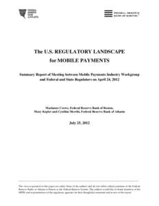 The U.S. Regulatory Landscape for Mobile Payments