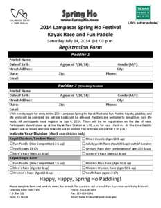 2014 Spring Ho Kayak Race and Fun Paddle, Spring Ho Festival in Lampasas, Texas