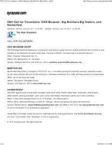 Big Brothers Big Sisters of America / Syracuse /  New York / The Post-Standard / Volunteer / Geography of the United States / Geography of New York / New York / Syracuse metropolitan area