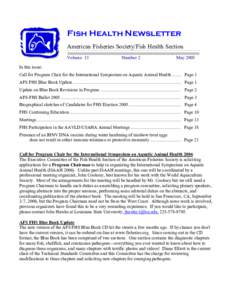 Fish Health Newsletter American Fisheries Society/Fish Health Section Volume 33 Number 2