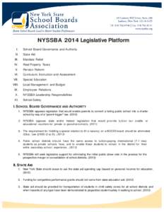 NYSSBA 2014 Legislative Platform I. School Board Governance and Authority  II.