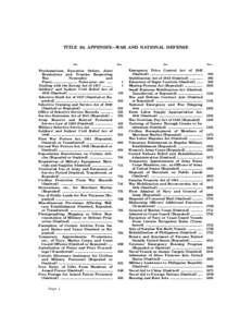 TITLE 50, APPENDIX—WAR AND NATIONAL DEFENSE  Act Proclamations, Executive Orders, Joint Resolutions and Treaties Respecting