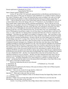 Southern Campaign American Revolution Pension Statements Pension application of Westbrook Lee, S7143 fn14NC Transcribed by Will Graves State of North Carolina, Sampson County On this 18th day of July 1833 personally appe