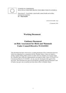 Working Document Guidance Document on Risk Assessment for Birds and Mammals Under Council Directive[removed]EEC