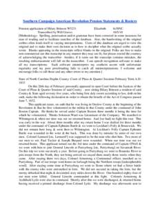 Southern Campaign American Revolution Pension Statements & Rosters Pension application of Hilary Brinson W5231 Elizabeth fn38NC Transcribed by Will Graves[removed]