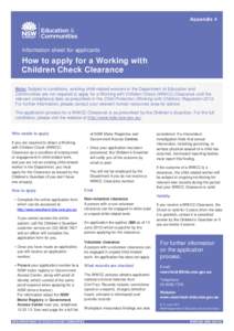 Appendix 4  Information sheet for applicants How to apply for a Working with Children Check Clearance
