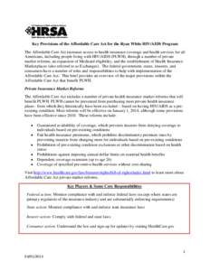Key Provisions of the Affordable Care Act for the Ryan White HIV/AIDS Program
