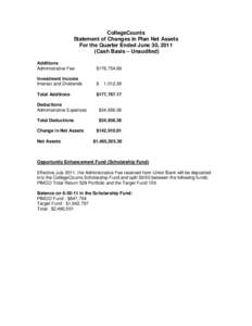 CollegeCounts Statement of Changes in Plan Net Assets For the Quarter Ended June 30, 2011 (Cash Basis – Unaudited) Additions Administrative Fee