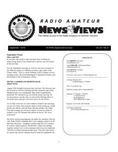 RADIO AMATEUR The Official Journal of the Radio Amateurs of Northern Vermont September • 2016  Vol. 26 • No. 9