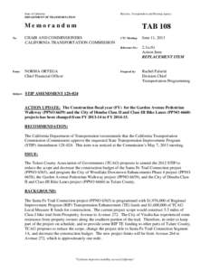 State of California DEPARTMENT OF TRANSPORTATION Business, Transportation and Housing Agency  Memorandum