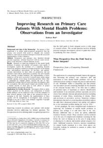 The Journal of Mental Health Policy and Economics J. Mental Health Policy Econ. 2, 81–PERSPECTIVES  Improving Research on Primary Care