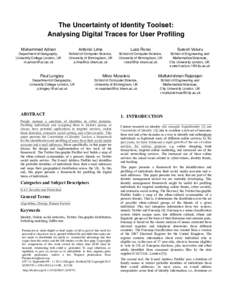 The Uncertainty of Identity Toolset: Analysing Digital Traces for User Profiling Muhammad Adnan Antonio Lima