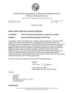 North Carolina Department of Health and Human Services / Temporary Assistance for Needy Families / North Carolina / Government / Mike Easley / Federal assistance in the United States / United States Department of Health and Human Services