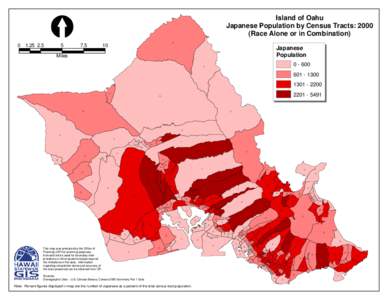 Island of Oahu Japanese Population by Census Tracts: 2000 (Race Alone or in Combination[removed]