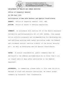 This document is scheduled to be published in the Federal Register on[removed]and available online at http://federalregister.gov/a[removed], and on FDsys.gov DEPARTMENT OF HEALTH AND HUMAN SERVICES Office of Inspect