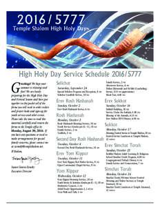 High Holy Days Packet 2015