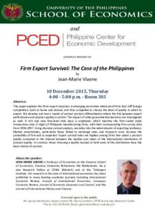 and  present a seminar on Firm Export Survival: The Case of the Philippines by
