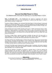 PRESS RELEASE  Second Club Med Resort in China