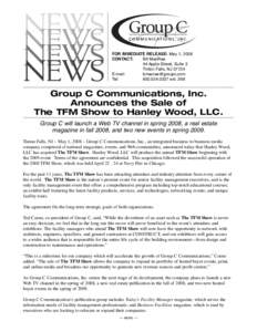 NEWS NEWS NEWS NEWS  FOR IMMEDIATE RELEASE: May 1, 2008