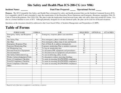 Site Safety and Health Plan