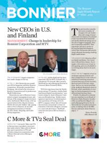 The Bonnier Eight Month Report October 2015 New CEOs in U.S. and Finland
