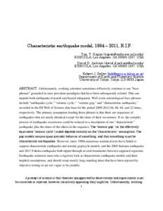 Characteristic earthquake model, 1884 – 2011, R.I.P.