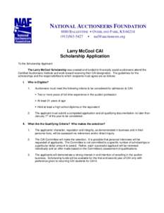 National Auctioneers Association / Scholarship / Knowledge / Education / Auctioneering / Student financial aid