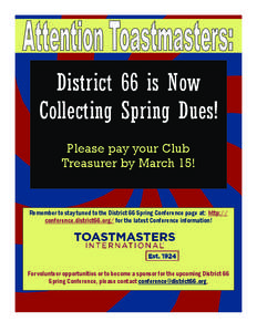 District 66 is Now Collecting Spring Dues! Please pay your Club