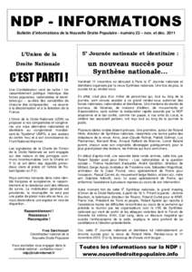 NDP - INFORMATIONS Bulletin d’informations de la Nouvelle Droite Populaire - numéro 22 – nov. et décL’Union de la  5e Journée nationale et identitaire :