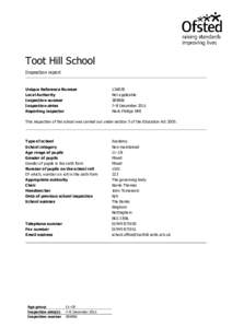 Toot Hill School Inspection report Unique Reference Number Local Authority Inspection number