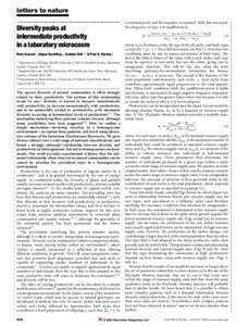 letters to nature  ................................................................. Diversity peaks at intermediate productivity in a laboratory microcosm