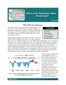 Office of the Washington State Climatologist April 4, 2012 March Event Summary Statewide, March can be summed up with two adjectives: wet