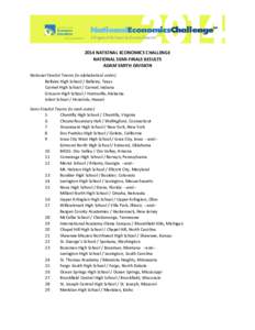 2014 NATIONAL ECONOMICS CHALLENGE NATIONAL SEMI-FINALS RESULTS ADAM SMITH DIVISION National Finalist Teams (in alphabetical order) Bellaire High School / Bellaire, Texas Carmel High School / Carmel, Indiana